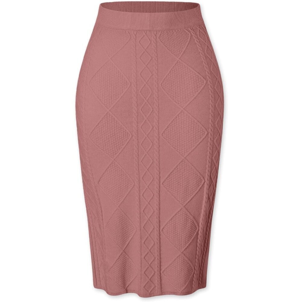 Women's High Waist Knit Midi Skirt Slim Bodycon Casual Fall Dress